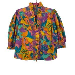 Love The Label Size Large Zuri Top In Iris Ruffle Smocked Cottagecore SEE DESC